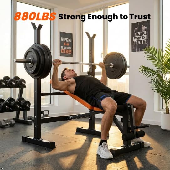YOLEO Olympic Weight Bench Set, Heavy Duty Bench Press Rack for Home Gym