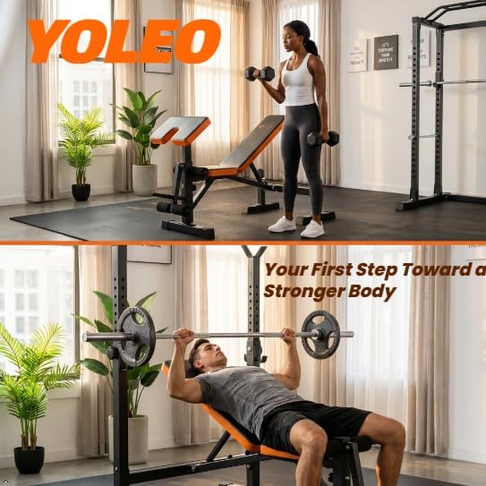 YOLEO Olympic Weight Bench Set, Heavy Duty Bench Press Rack for Home Gym