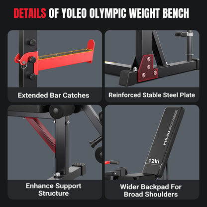 YOLEO Olympic Weight Bench Set, Heavy Duty Bench Press Rack for Home Gym