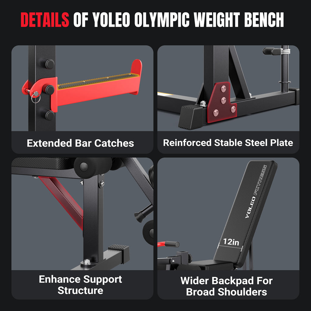 YOLEO Olympic Weight Bench Set, Heavy Duty Bench Press Rack for Home Gym