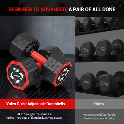 Yoleo Adjustable Dumbbell Set, Weights Dumbbells Set at Home Workout Equipment, 4 in 1 Each Premium Tai Chi-Style Rotary Mounting Adjustable 10/15/20/25 lb dumbbells, with TPU Soft Rubber Handle Suitable Men/Women Updated 2.0