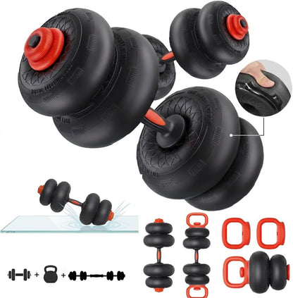 YOLEO Adjustable Dumbbell Set, Free Weight Set with Silent Anti-Collision Air Cushion with Connector, 5-in-1 Dumbbells Set 4-20KG Includes Barbell, Kettlebells, Push up Stand Men/Women Upgraded 2.0
