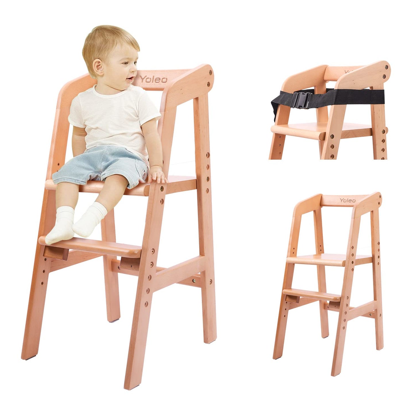 YOLEO Sturdy Durable High Chair Wooden with Steps Grows