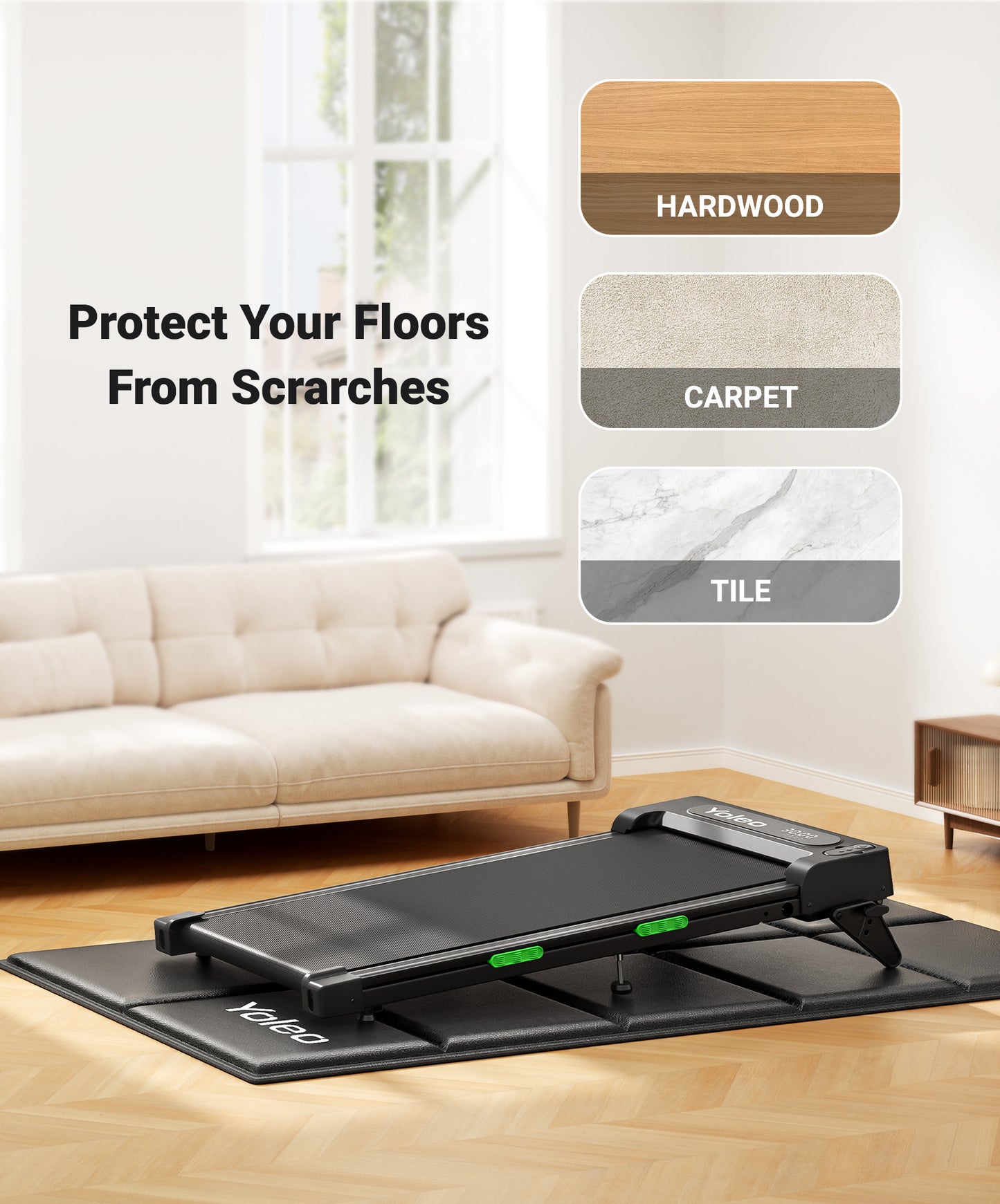 YOLEO Treadmill Mat Walking Pad Mat for Carpet, 63"x30" Foldable Exercise Equipment Mats - 1/4" Thick Non-Slip, Shock Absorbing, Hardwood Floor Protection for Exercise Bike/Weight Bench/Treadmill/Yoga