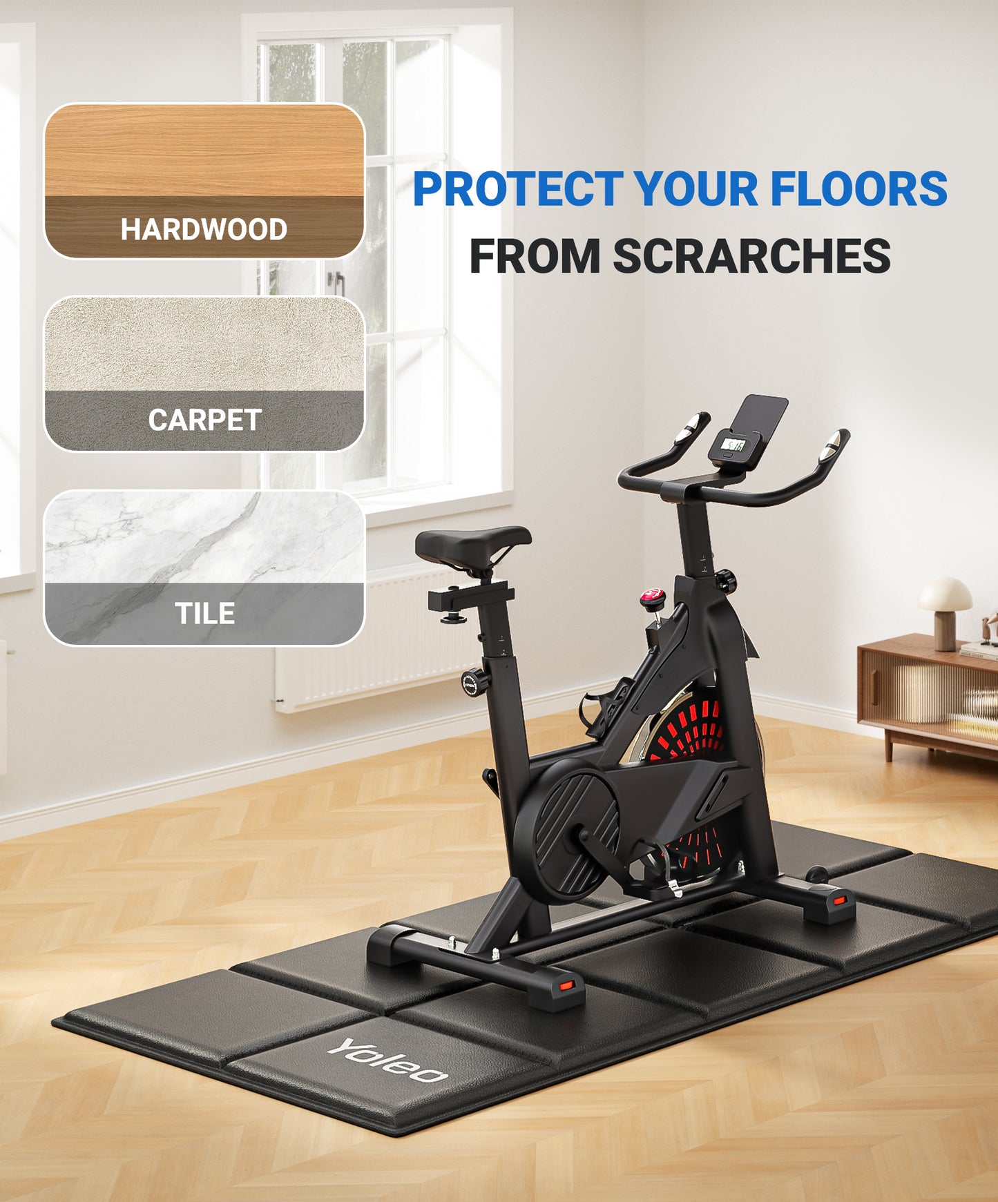 YOLEO Treadmill Mat Walking Pad Mat for Carpet, 63"x30" Foldable Exercise Equipment Mats - 1/4" Thick Non-Slip, Shock Absorbing, Hardwood Floor Protection for Exercise Bike/Weight Bench/Treadmill/Yoga