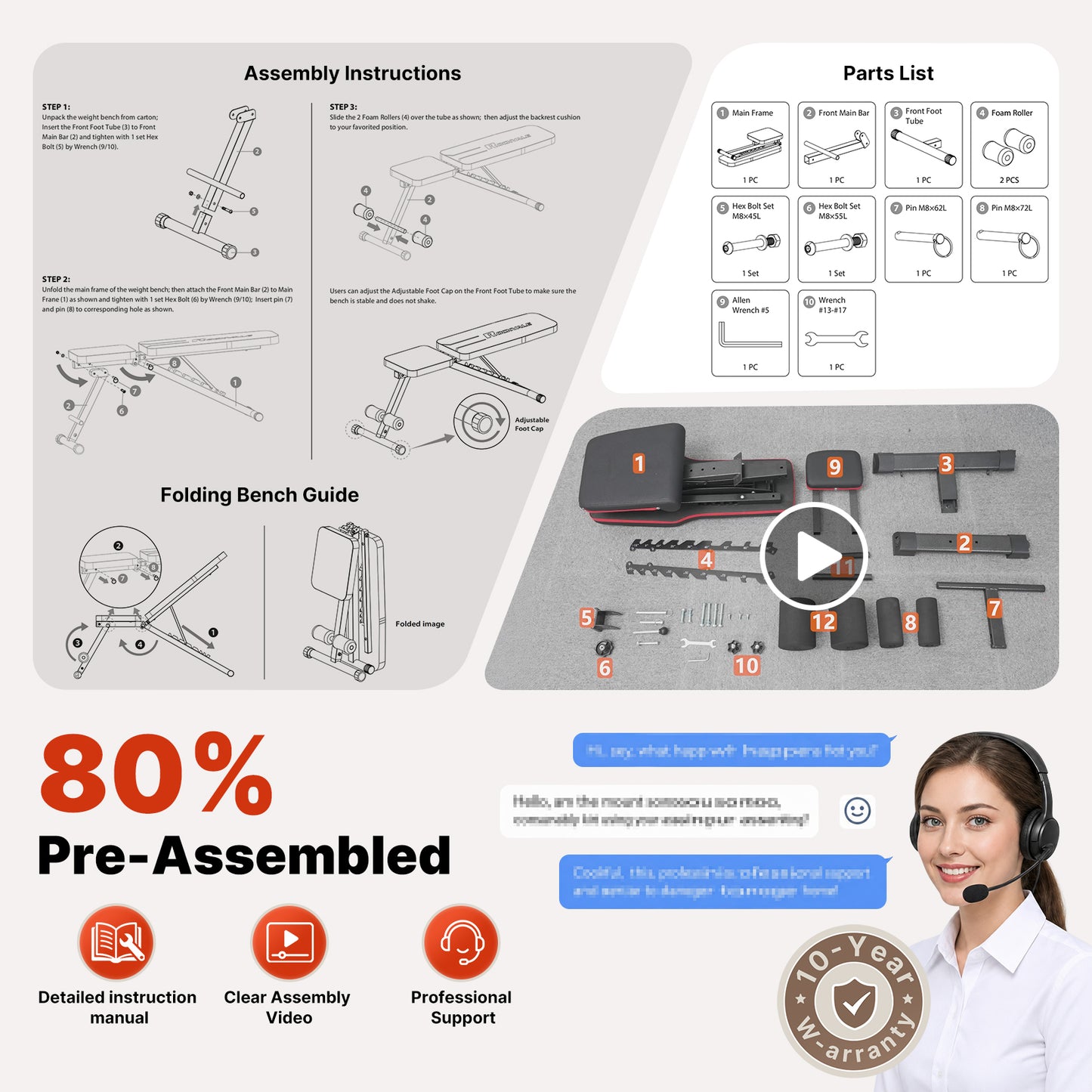 YOLEO Adjustable Weight Bench with Bench Press Stand, Foldable Workout Bench with Extended Head/Elbow Pad(for Users up to 7')