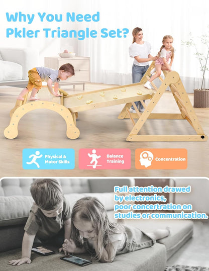 YOLEO 7 in 1 Large Pikler Wooden Montessori Climbing Triangle Set with Various Combinations