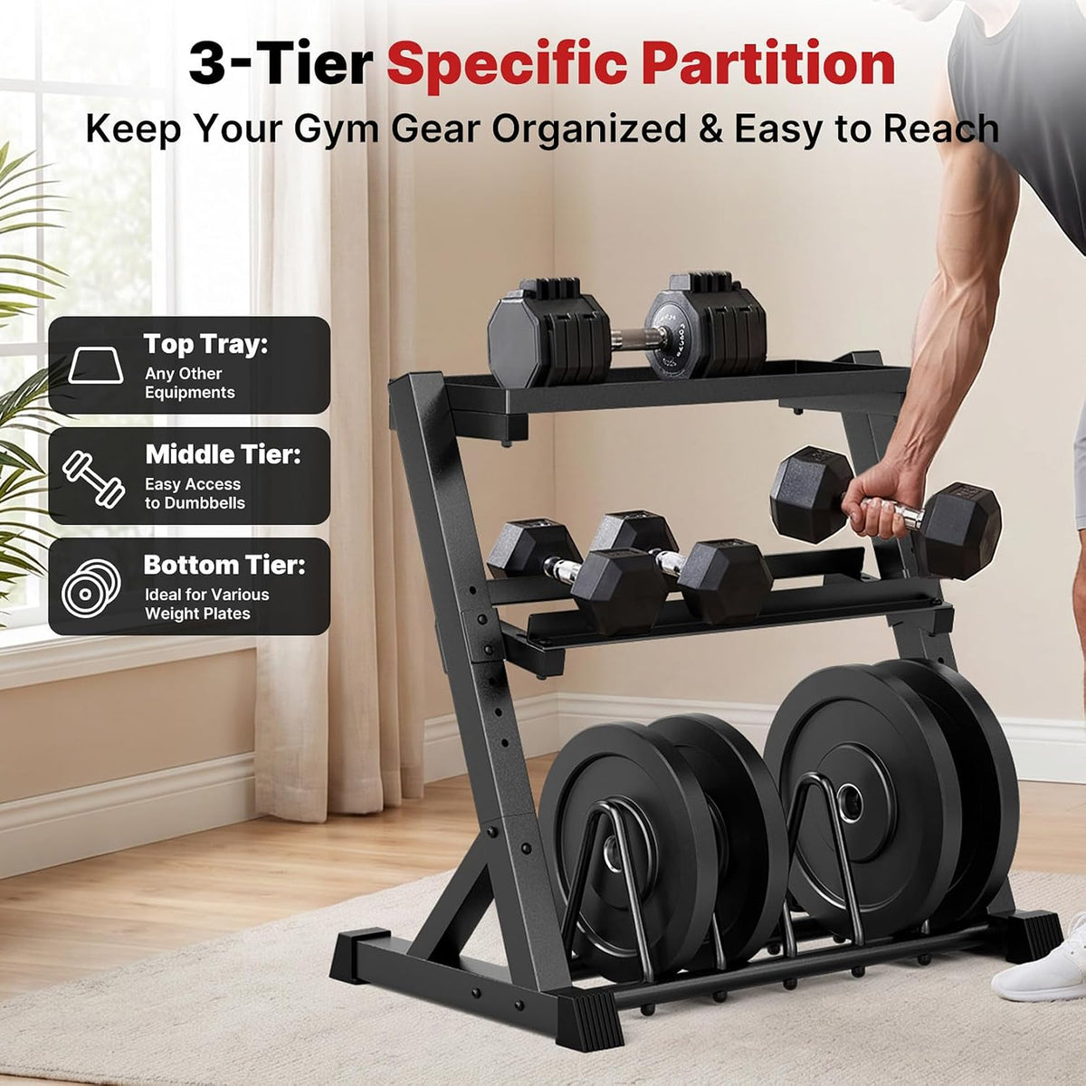 YOLEO Dumbbell Rack, Adjustable & Compact Weight Rack for Dumbbell, Kettlebell, Barbell, Heavy Duty Weight Storage Organizer, Space-Saving Dumbbell Storage Stand Holder for Home Gym - 1100LBS Capacity (Rack Only)
