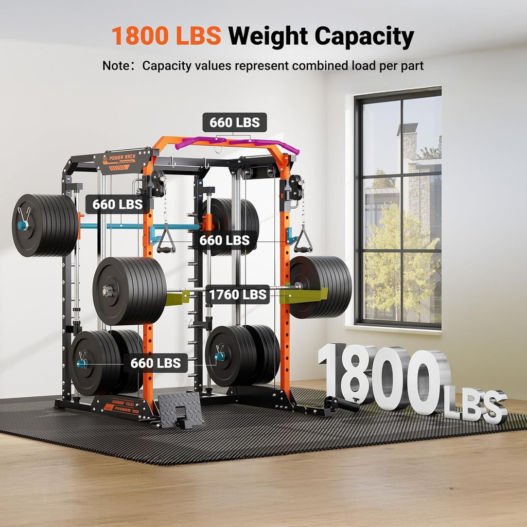 YOLEO Smith Machine & Squat Rack Combo, Multi-Function Power Cage