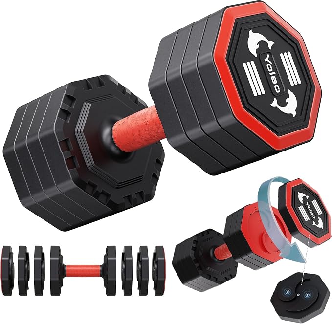 Yoleo Adjustable Dumbbell Set, Weights Dumbbells Set at Home Workout Equipment, 4 in 1 Each Premium Tai Chi-Style Rotary Mounting Adjustable 10/15/20/25 lb dumbbells, with TPU Soft Rubber Handle Suitable Men/Women Updated 2.0💫