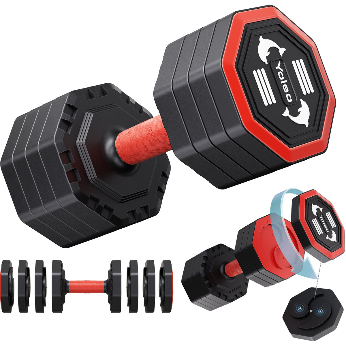 Yoleo Adjustable Dumbbell Set, Weights Dumbbells Set at Home Workout Equipment, 4 in 1 Each Premium Tai Chi-Style Rotary Mounting Adjustable 10/15/20/25 lb dumbbells, with TPU Soft Rubber Handle Suitable Men/Women Updated 2.0