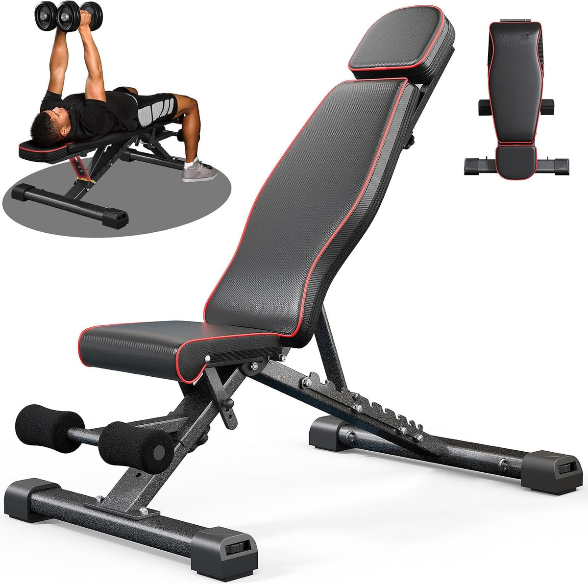 YOLEO Adjustable Weight Bench with Bench Press Stand, Foldable Workout Bench with Extended Head/Elbow Pad(for Users up to 7')