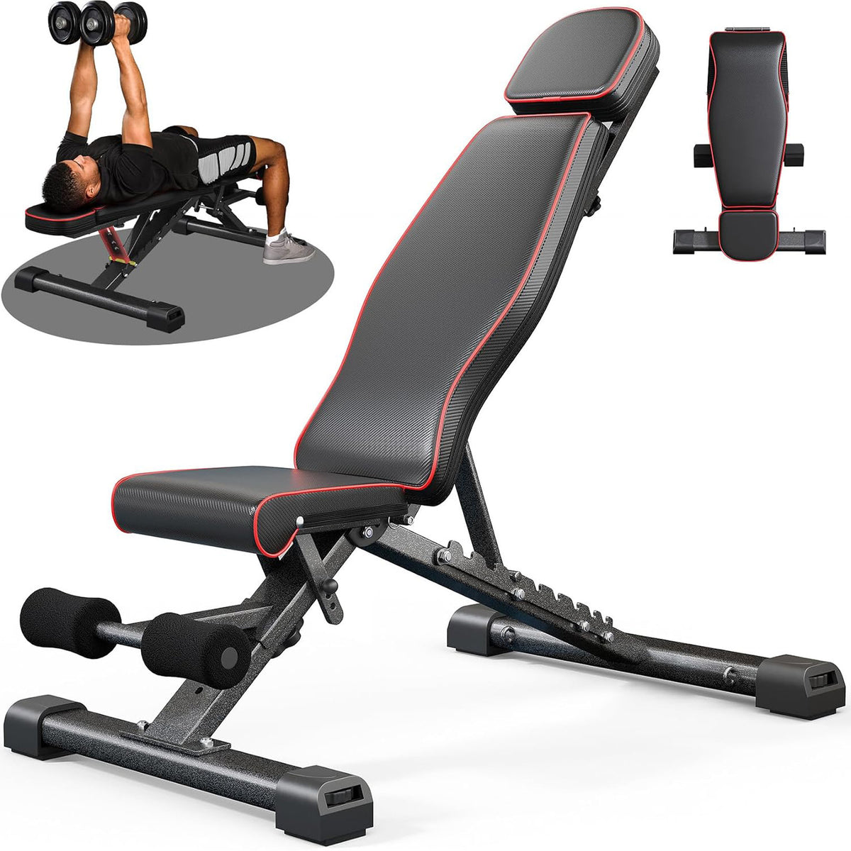 YOLEO Adjustable Weight Bench with Bench Press Stand, Foldable Workout Bench with Extended Head/Elbow Pad(for Users up to 7')