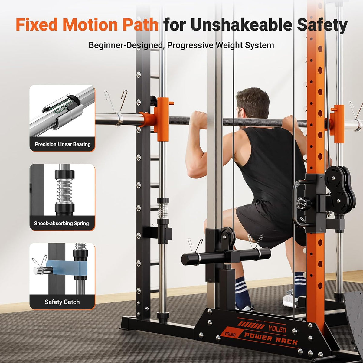 YOLEO Smith Machine & Squat Rack Combo, Multi-Function Power Cage