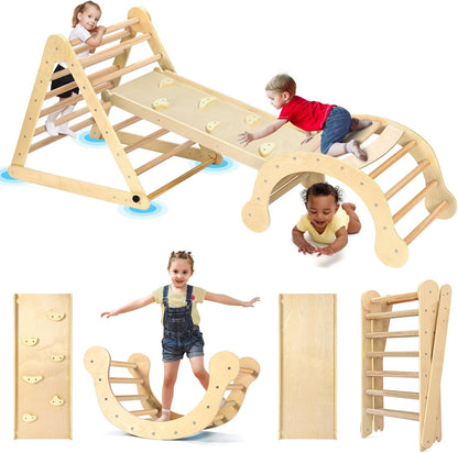 YOLEO 7 in 1 Large Pikler Wooden Montessori Climbing Triangle Set with Various Combinations