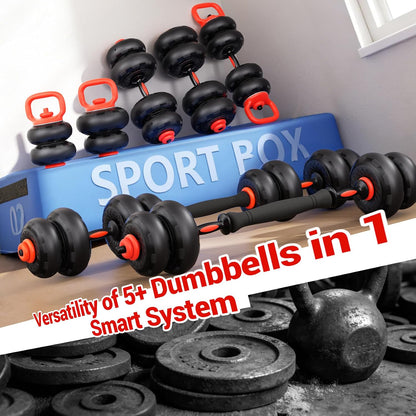 YOLEO Adjustable Dumbbell Set, Free Weight Set with Silent Anti-Collision Air Cushion with Connector, 5-in-1 Dumbbells Set 4-20KG Includes Barbell, Kettlebells, Push up Stand Men/Women Upgraded 2.0