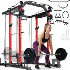 YOLEO Smooth Pulley System Power Cage, Adjustable Cable Crossover Power Rack, Multi-Functional Cable Machine for Home Gym