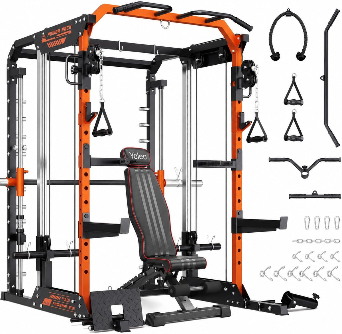 YOLEO Smith Machine & Squat Rack Combo, Multi-Function Power Cage
