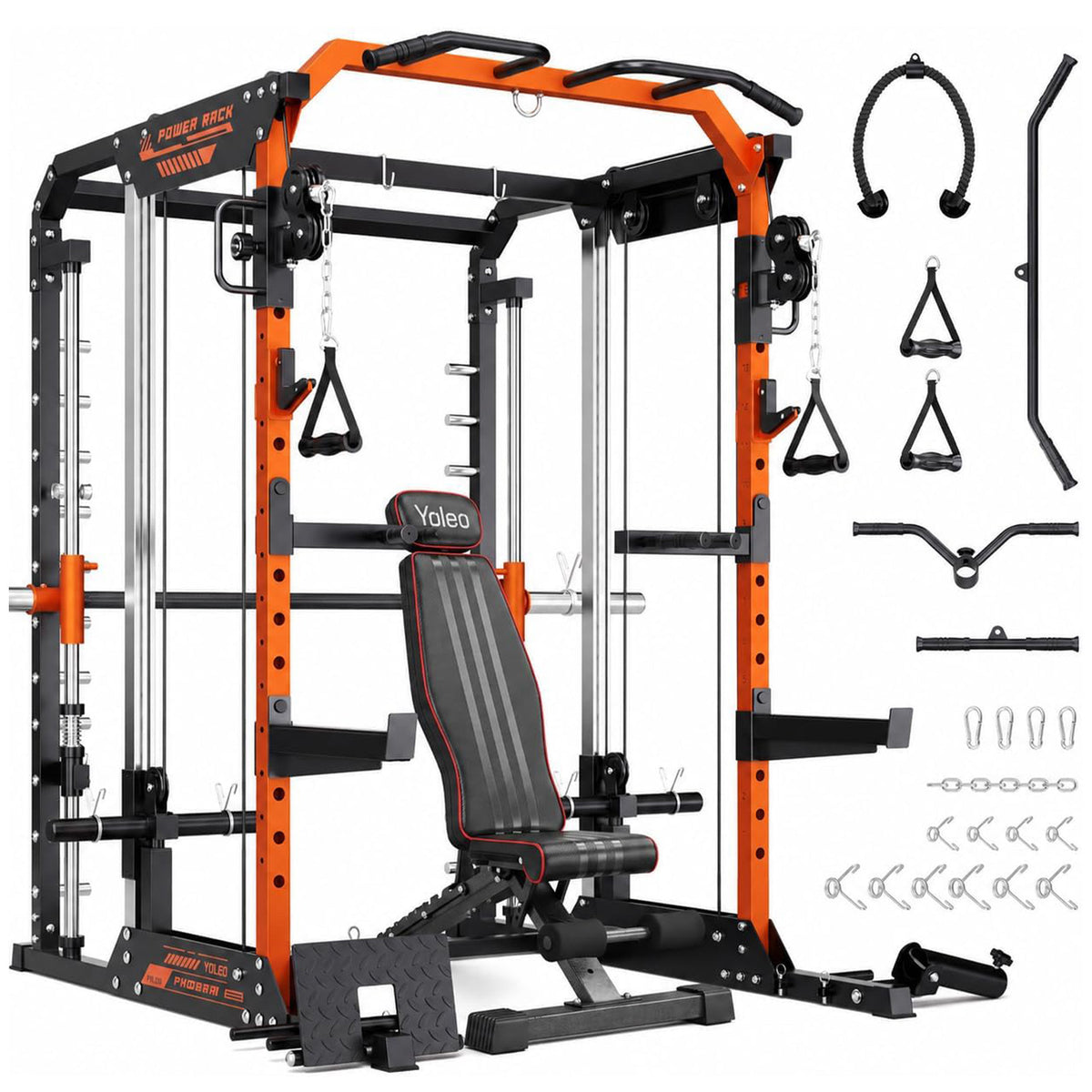 YOLEO Smith Machine & Squat Rack Combo, Multi-Function Power Cage