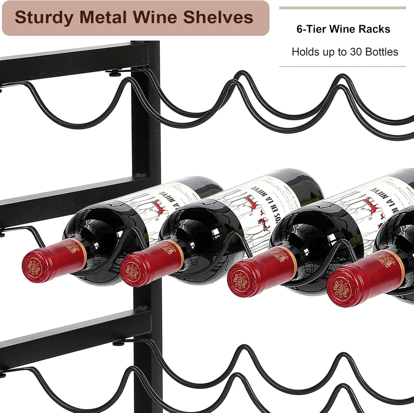 YOLEO Wine Rack Free Standing 6-Tier 30 Bottles Wine Holder Display Storage Shelves