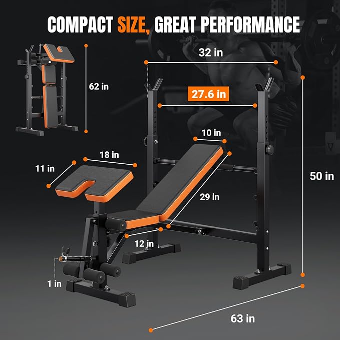 YOLEO 6 in 1 Adjustable & Foldable Weight Bench Set for Bench Press