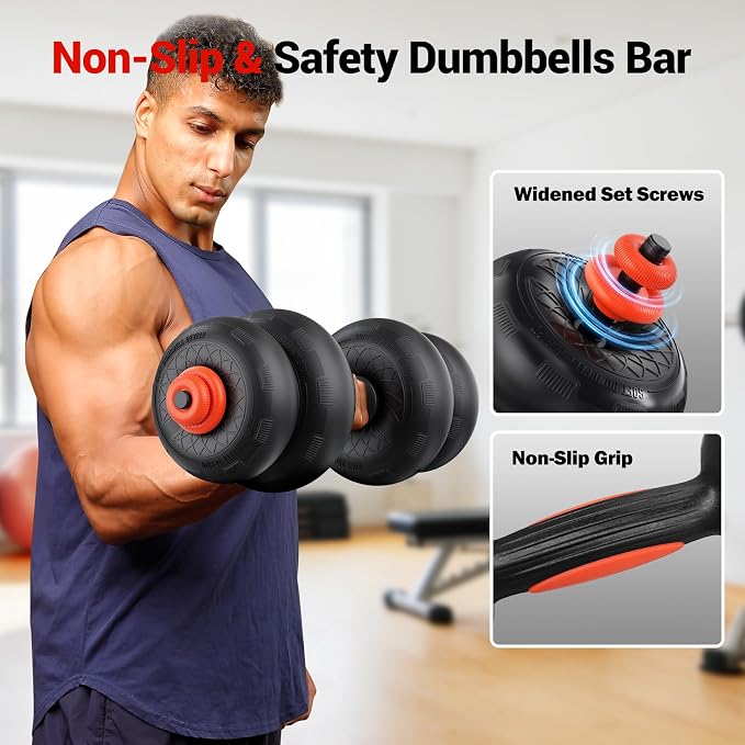 YOLEO Adjustable Dumbbell Set, Free Weight Set with Silent Anti-Collision Air Cushion with Connector, 5-in-1 Dumbbells Set 4-20KG Includes Barbell, Kettlebells, Push up Stand Men/Women Upgraded 2.0