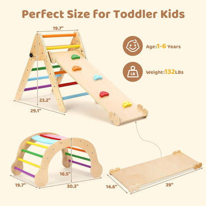 YOLEO 7 in 1 Large Pikler Wooden Montessori Climbing Triangle Set with Various Combinations