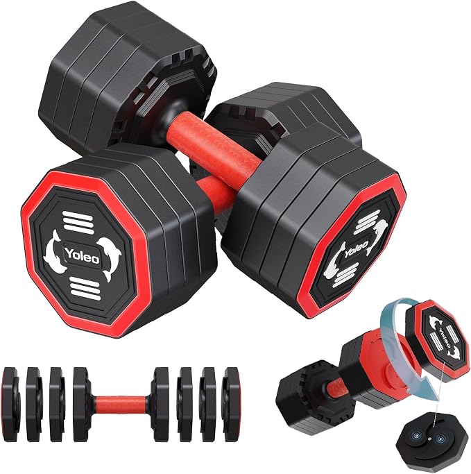 Yoleo Adjustable Dumbbell Set, Weights Dumbbells Set at Home Workout Equipment, 4 in 1 Each Premium Tai Chi-Style Rotary Mounting Adjustable 10/15/20/25 lb dumbbells, with TPU Soft Rubber Handle Suitable Men/Women Updated 2.0💫