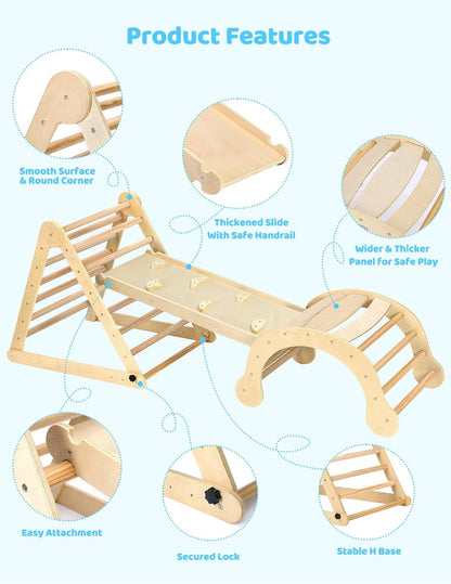 YOLEO 7 in 1 Large Pikler Wooden Montessori Climbing Triangle Set with Various Combinations