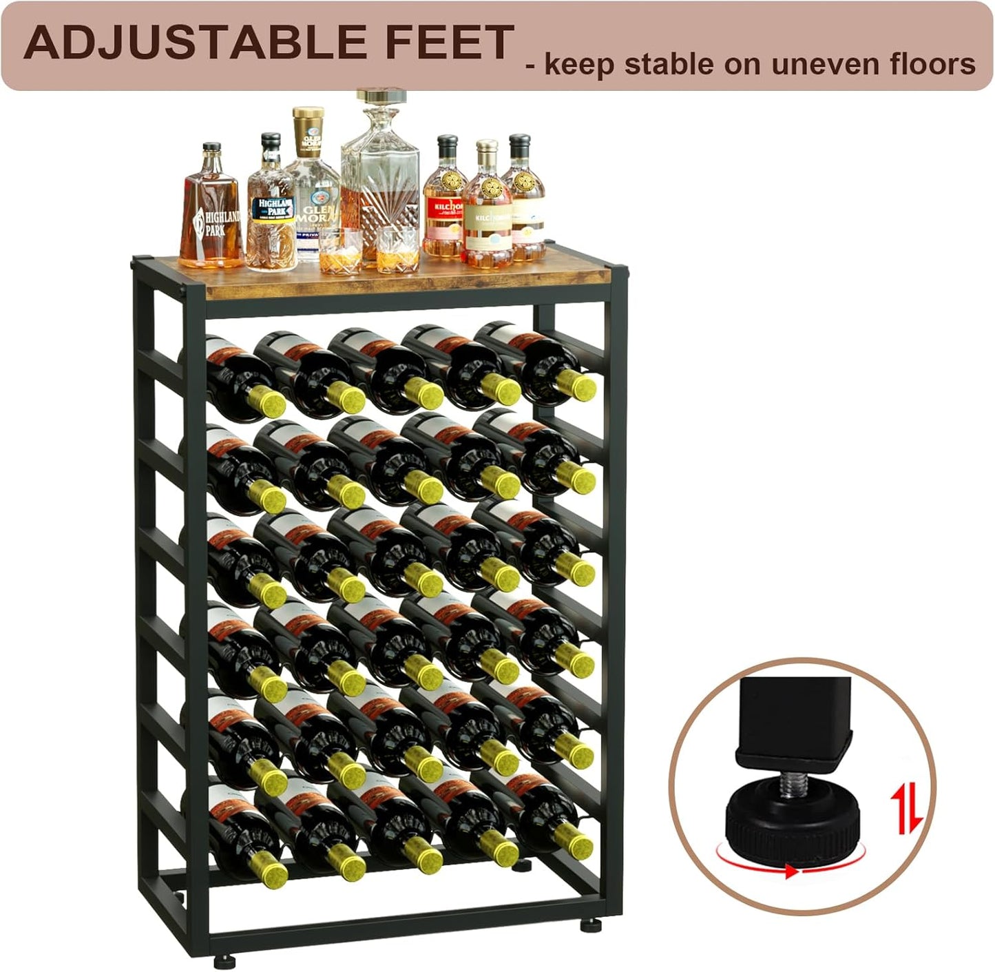 YOLEO Wine Rack Free Standing 6-Tier 30 Bottles Wine Holder Display Storage Shelves