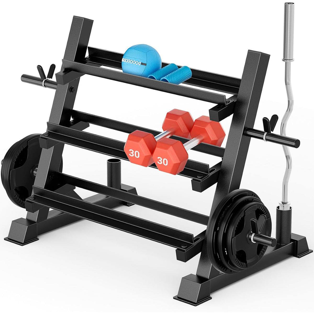 YOLEO Dumbbell Rack Stand Only, 1100LBS Heavy Duty Weight Rack for Home Gym, Adjustable 3-Tier Weight Storage Rack for Dumbbells, Barbells, Kettlebells & Weight Plates, Compact Workout Equipment Organizer