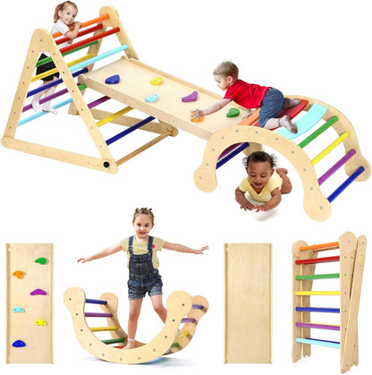 YOLEO 7 in 1 Large Pikler Wooden Montessori Climbing Triangle Set with Various Combinations