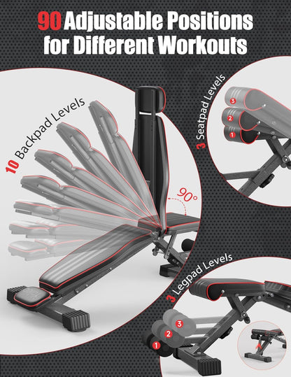Yoleo Adjustable Weight Bench 660LB Foldable Workout Bench