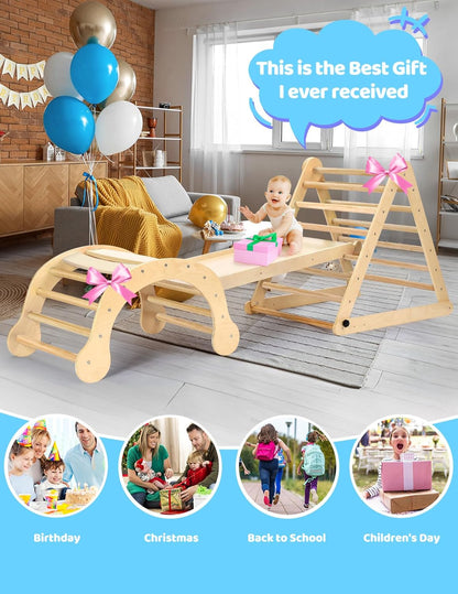 YOLEO 7 in 1 Large Pikler Wooden Montessori Climbing Triangle Set with Various Combinations