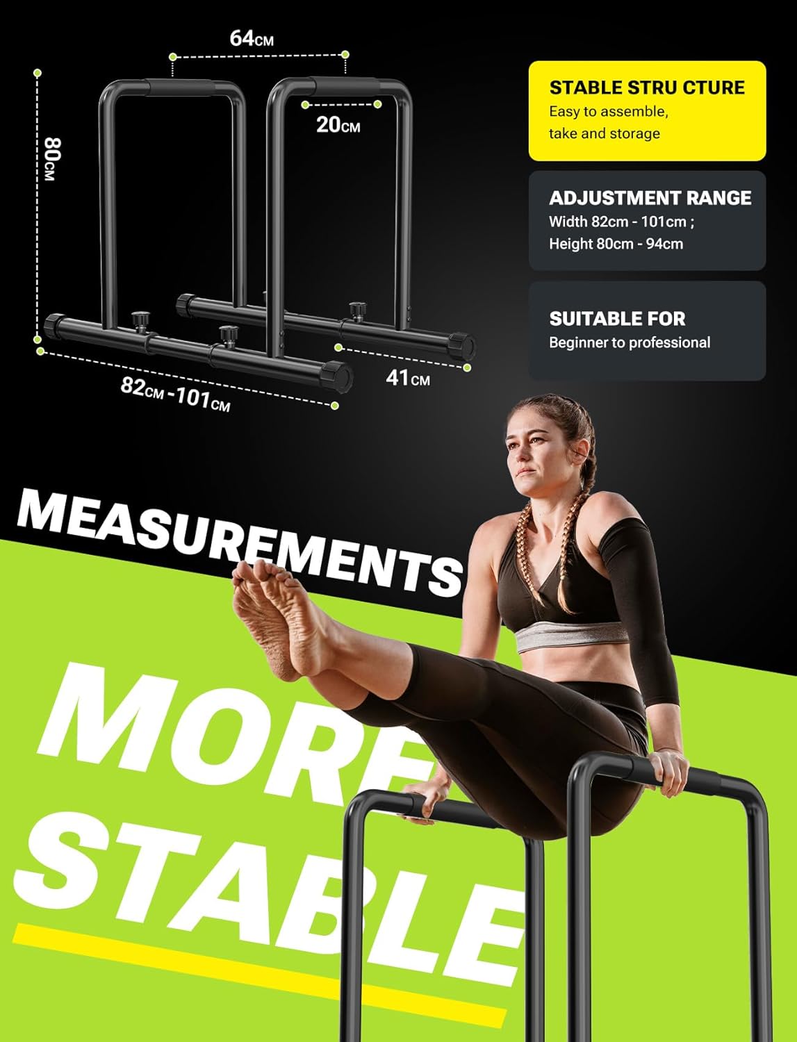 YOLEO Adjustable Dip Bar- 1100lbs Dip Station Portable Functional Fitness Bar