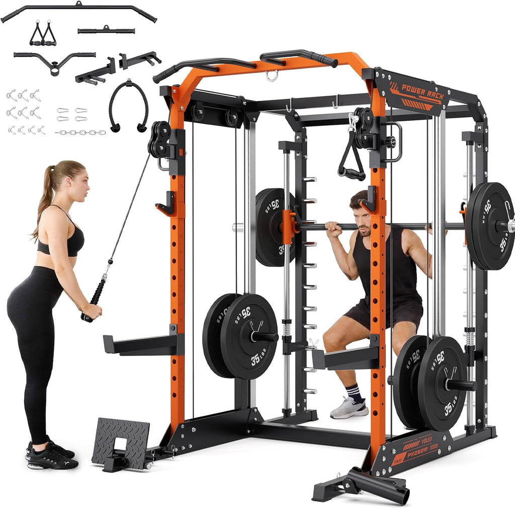 YOLEO Smith Machine & Squat Rack Combo, Multi-Function Power Cage