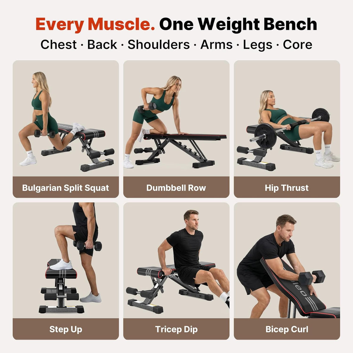 YOLEO Adjustable Weight Bench, ASTM-Certified 827LBS