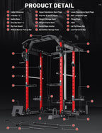 YOLEO Smooth Pulley System Power Cage, Adjustable Cable Crossover Power Rack, Multi-Functional Cable Machine for Home Gym