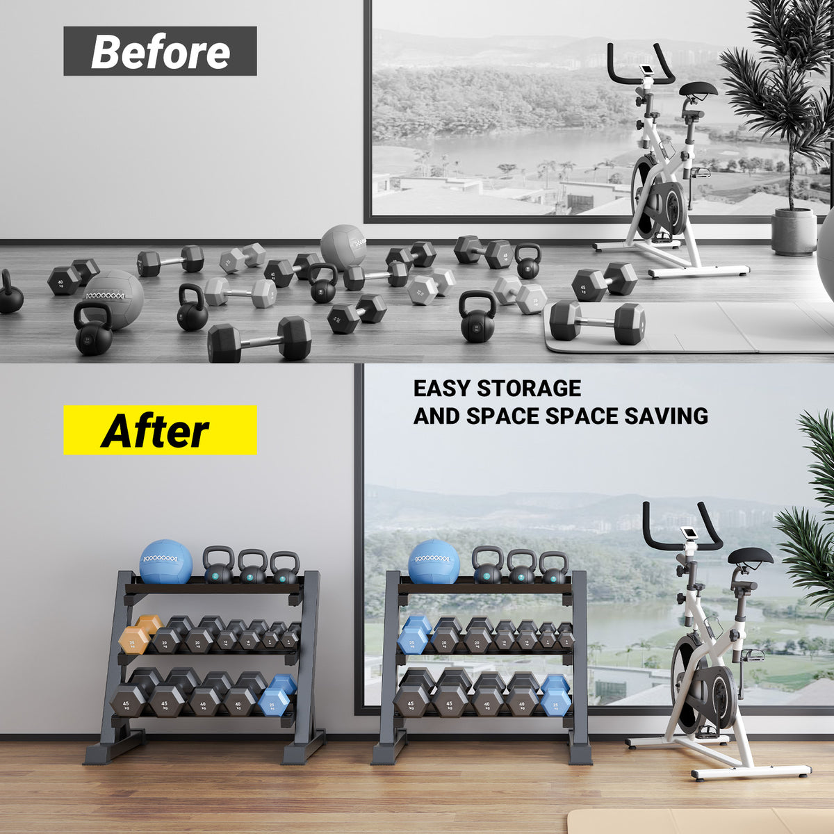 YOLEO Dumbbell Rack, Adjustable & Compact Weight Rack for Dumbbell, Kettlebell, Barbell, Heavy Duty Weight Storage Organizer, Space-Saving Dumbbell Storage Stand Holder for Home Gym - 1100LBS Capacity (Rack Only)
