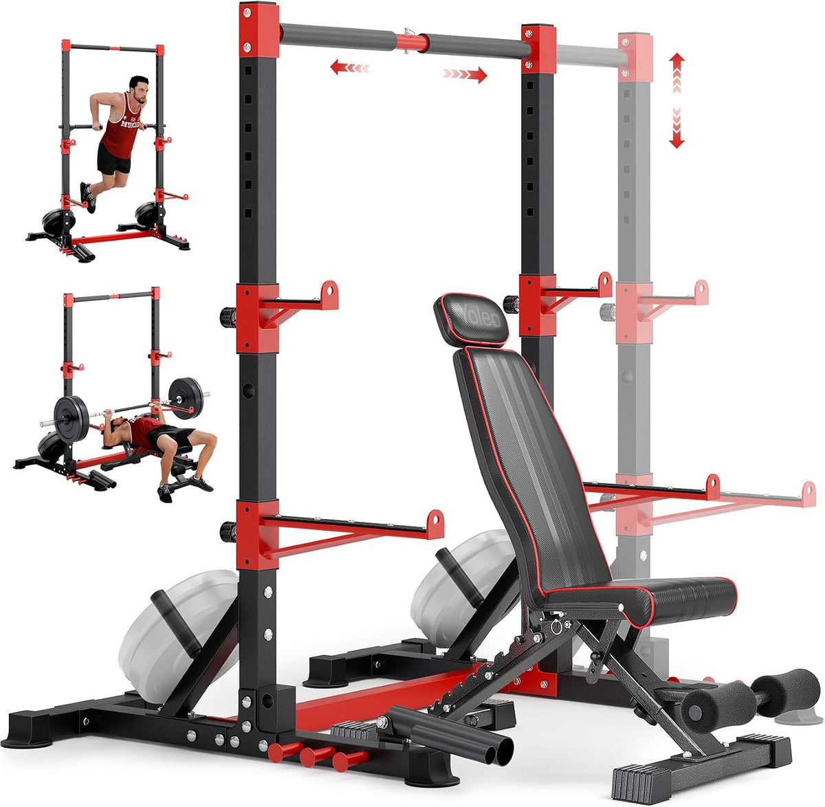 YOLEO Smith Machine & Squat Rack Combo, Multi-Function Power Cage