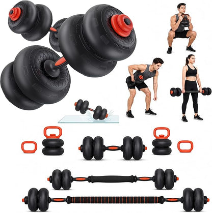 YOLEO Adjustable Dumbbell Set, Free Weight Set with Silent Anti-Collision Air Cushion with Connector, 5-in-1 Dumbbells Set 4-20KG Includes Barbell, Kettlebells, Push up Stand Men/Women Upgraded 2.0