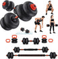 YOLEO Adjustable Dumbbell Set, Free Weight Set with Silent Anti-Collision Air Cushion with Connector, 5-in-1 Dumbbells Set 4-20KG Includes Barbell, Kettlebells, Push up Stand Men/Women Upgraded 2.0