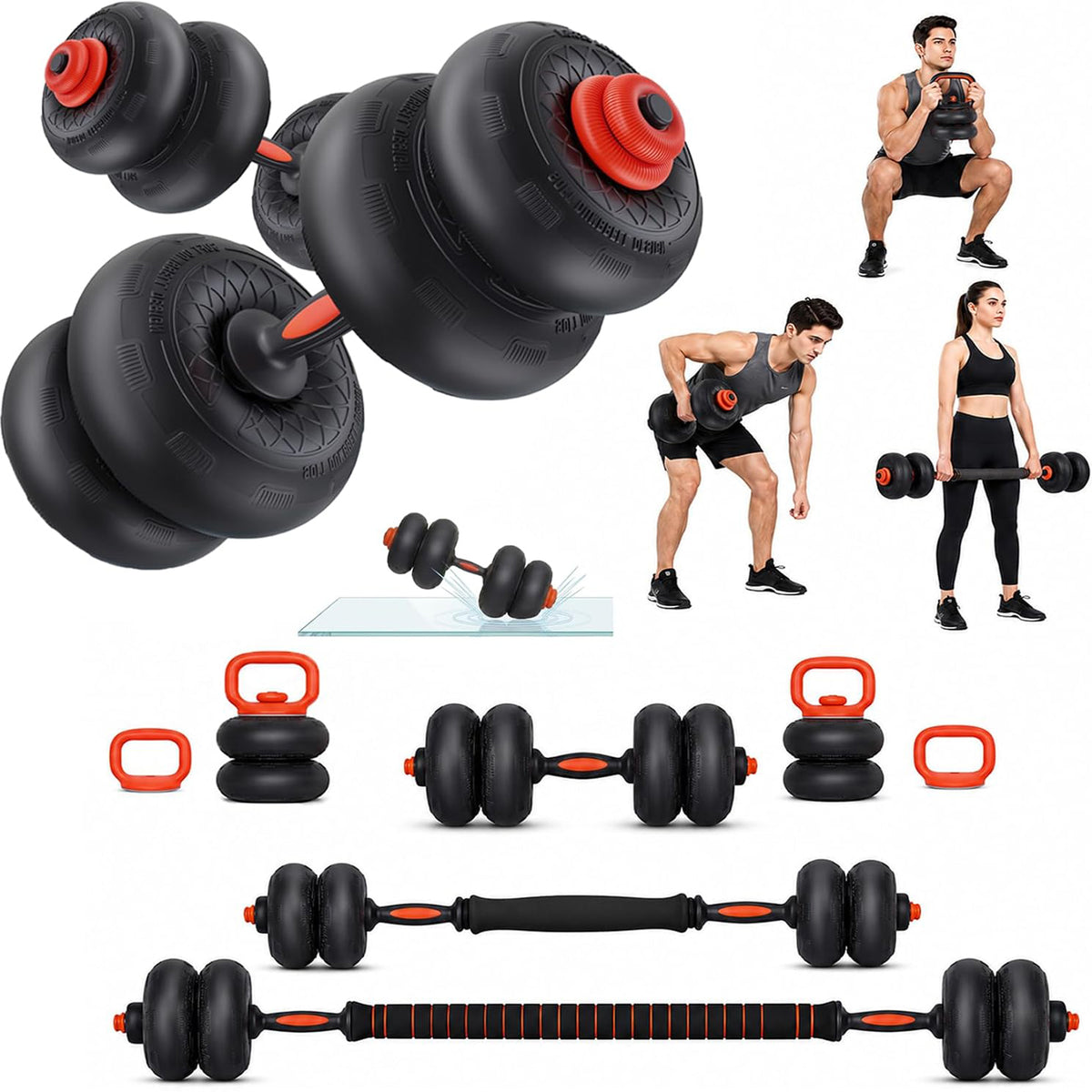 YOLEO Adjustable Dumbbell Set, Free Weight Set with Silent Anti-Collision Air Cushion with Connector, 5-in-1 Dumbbells Set 4-20KG Includes Barbell, Kettlebells, Push up Stand Men/Women Upgraded 2.0
