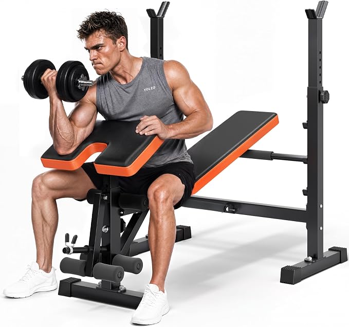 YOLEO 6 in 1 Adjustable & Foldable Weight Bench Set for Bench Press