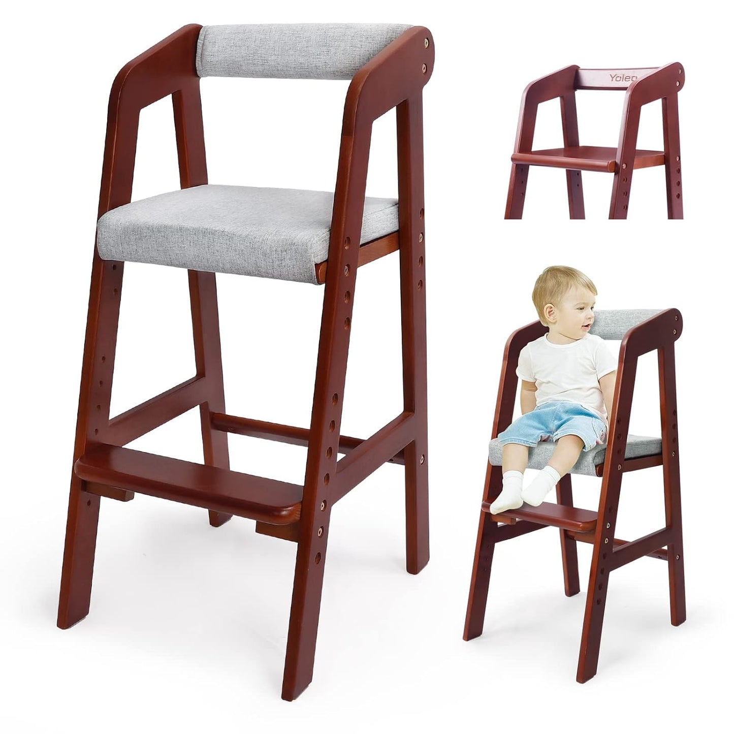 YOLEO Sturdy Durable High Chair Wooden with Steps Grows