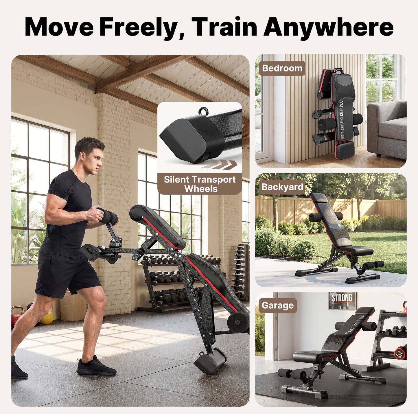 YOLEO Adjustable Weight Bench with Bench Press Stand, Foldable Workout Bench with Extended Head/Elbow Pad(for Users up to 7')
