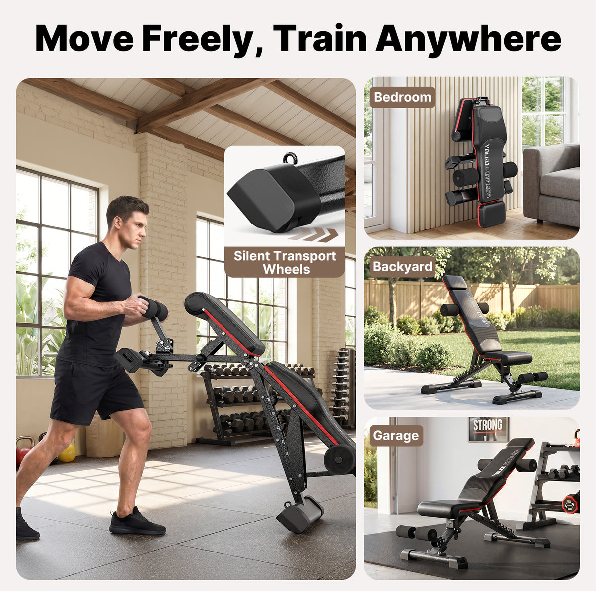 YOLEO Adjustable Weight Bench with Bench Press Stand, Foldable Workout Bench with Extended Head/Elbow Pad(for Users up to 7')