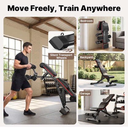 YOLEO Adjustable Weight Bench with Bench Press Stand, Foldable Workout Bench with Extended Head/Elbow Pad(for Users up to 7')