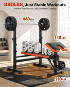 YOLEO 6 in 1 Adjustable & Foldable Weight Bench Set for Bench Press