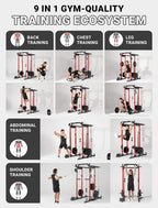 YOLEO Smooth Pulley System Power Cage, Adjustable Cable Crossover Power Rack, Multi-Functional Cable Machine for Home Gym